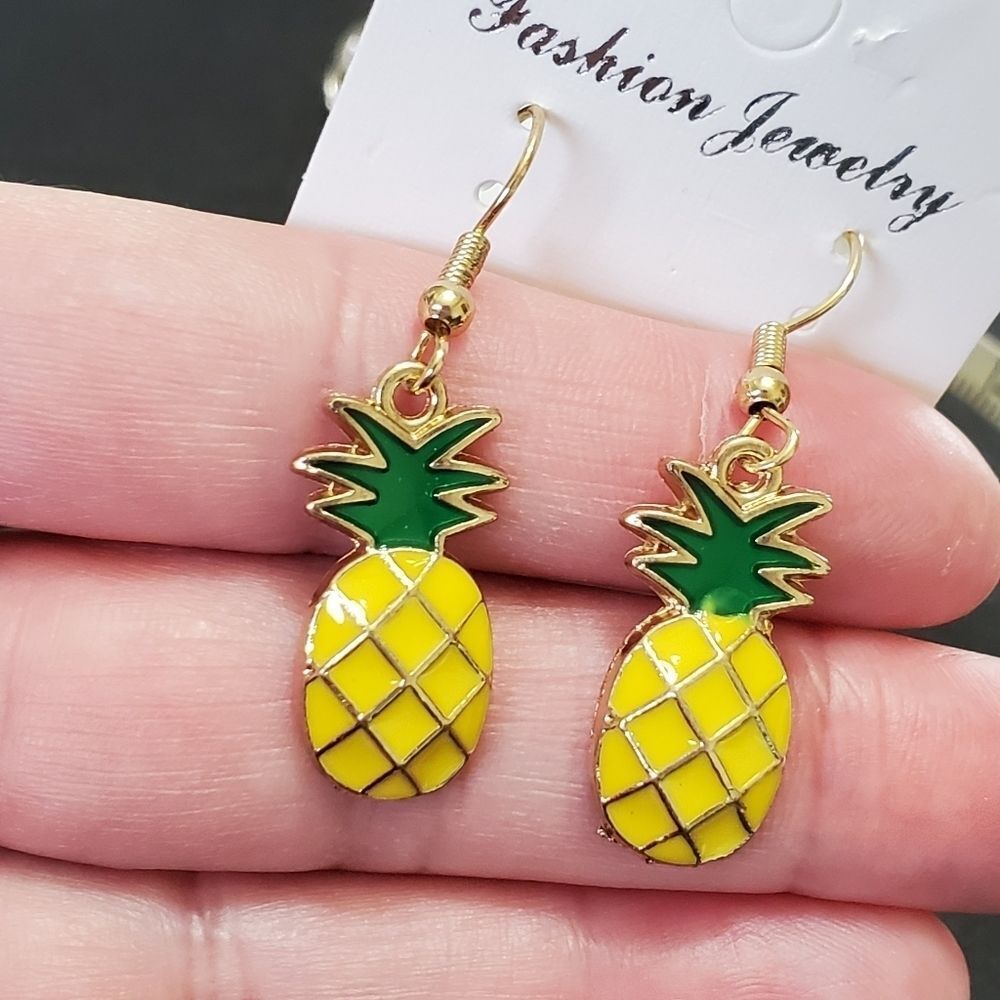 Gold and Green Pineapple Earrings